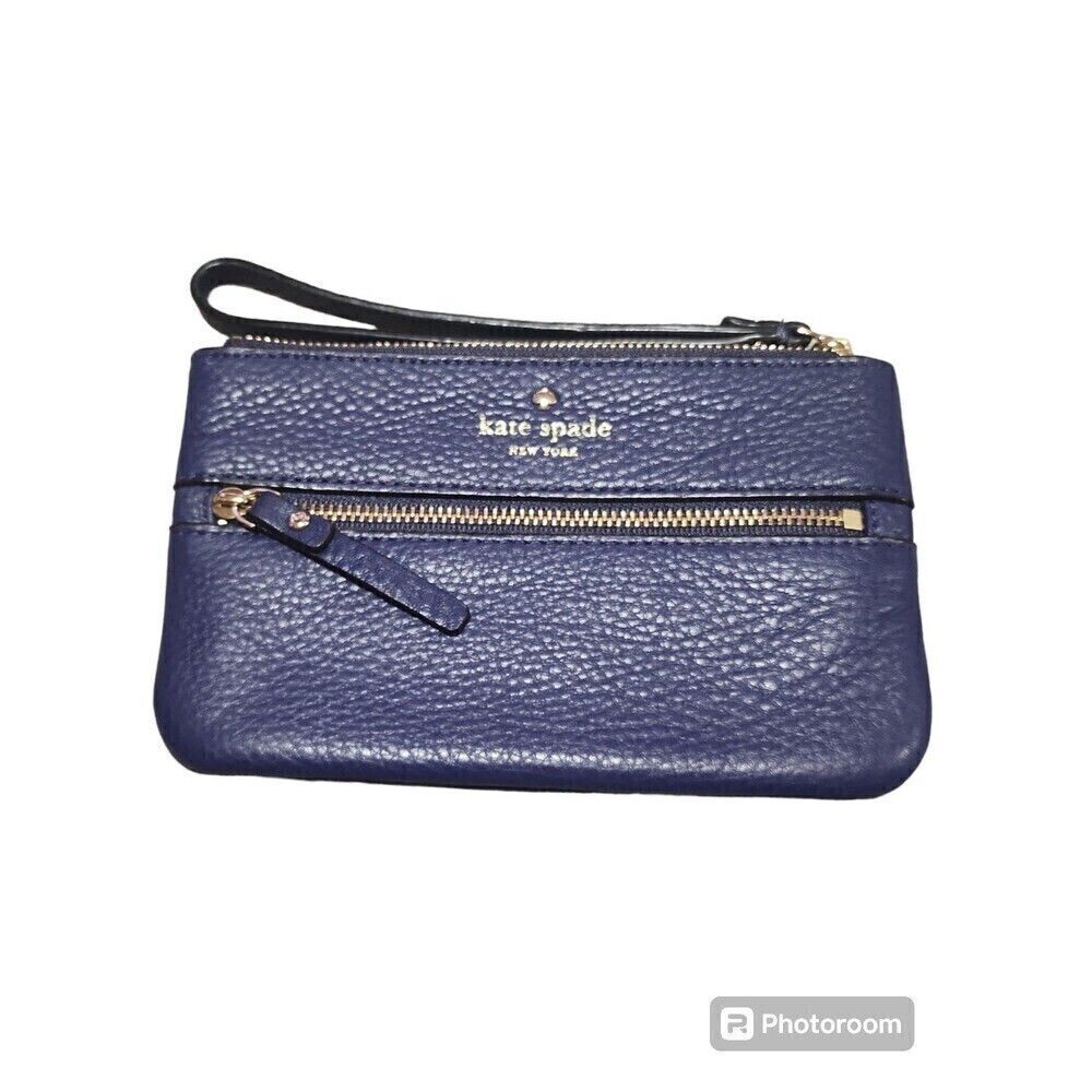 Kate Spade New York Women’s Leather Wristlet Violet Blue Zip Front Pocket Clutch - Picture 5 of 10